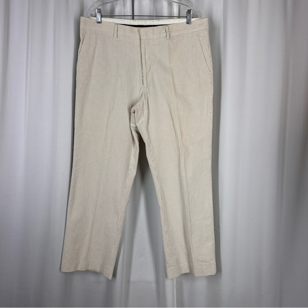 EXPRESS DESIGN STUDIO PRODUCER BEIGE STRIPED DRESS PANTS SIZE 36x30 ACTUAL 36x29
